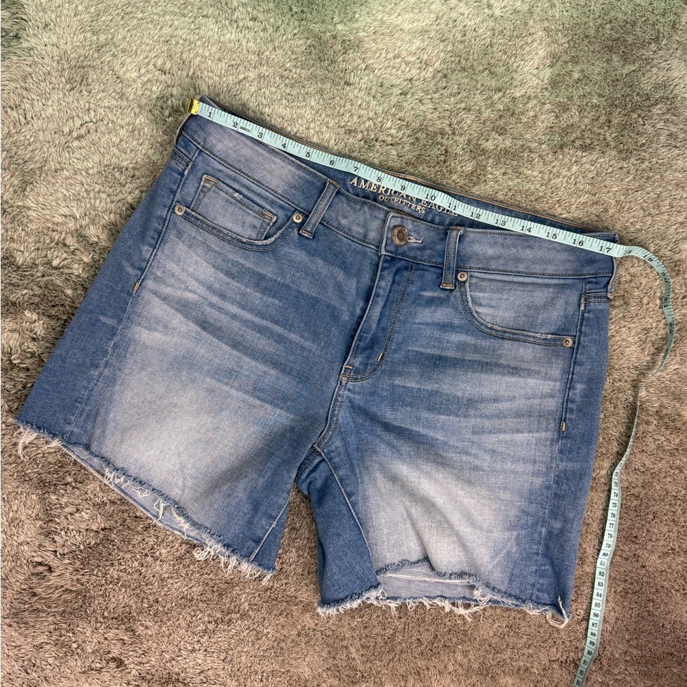 American Eagle Blue Denim Midi Cutoff Shorts Size 12